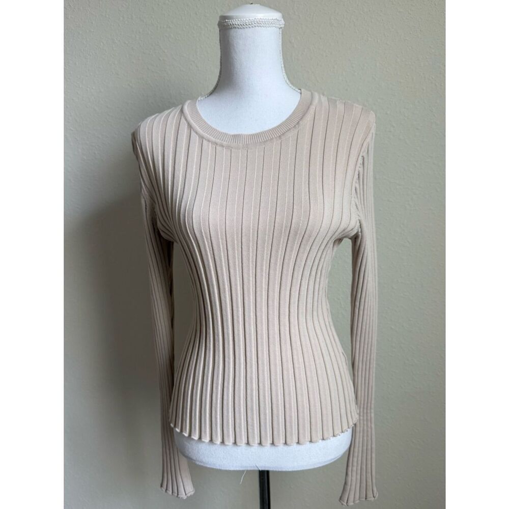 DISSH Ribbed Long-Sleeve Crewneck Top - Cream